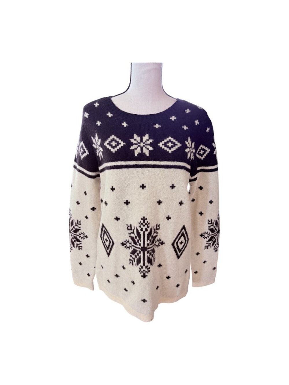 Telluride Sweater Women's Nordic Snowflake Print Sweater Wool Blend Large